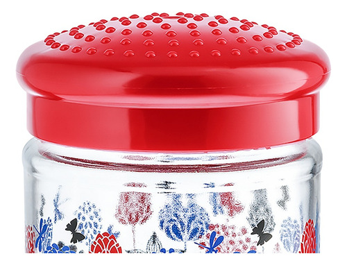 12 Frascos De Vidrio Brocal Rojo Decorado Con Tapa 600 Ml Color cristalino