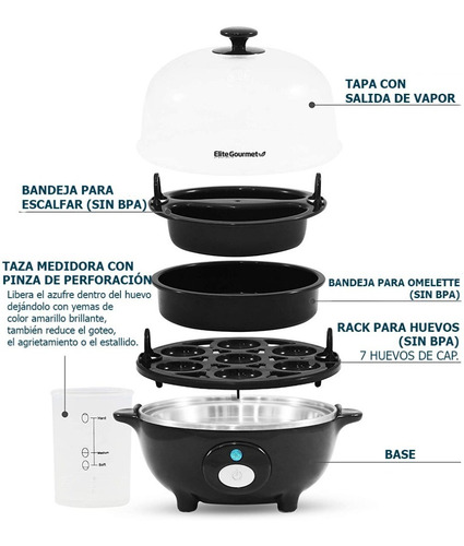 Imagen 5 de 10 de Cocedor De Huevos Automático Huevera Elite 7 Huevos Cocina