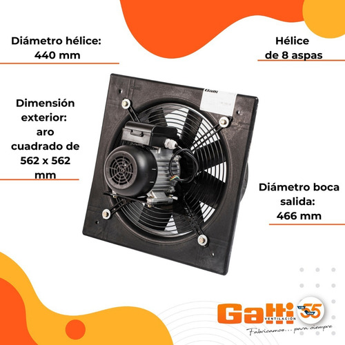 Imagen 6 de 10 de Extractor De Aire Axial Industrial 45 Cm P/ Pared Aro Plástico Gatti Ventilación