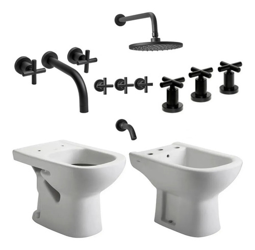 Imagen 1 de 3 de Combo Baño Ferrum Peirano Bari Black Velvet Cort 3 Pared Cta