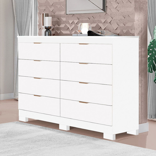 Cômoda Isadora 8 Gavetas Em Mdf Premium Kit De Pés Tuboarte Cor Branco