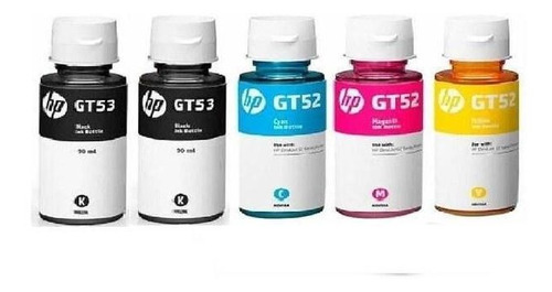 Kit De 5 Botellas De Tinta Hp 2 Gt53 Negro Y Gt52 Tricolor