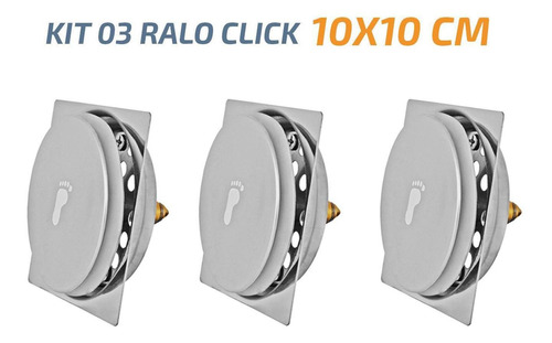 Kit 03 Ralo Click Quadrado 10x10 Inox Veda Cheiro E Insetos