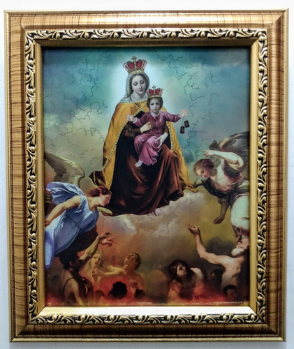 Virgen Del Carmen En Marco Dorado B 30 X 25 Cms 