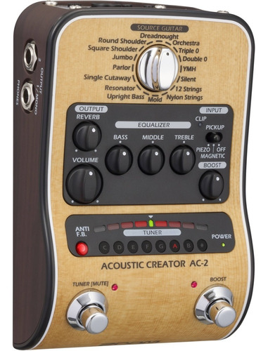 Pedalera Multiefecto Zoom Ac-2 Para Acústica Creator Preamp Color Amarillo