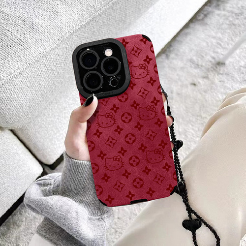 Funda De Teléfono Para iPhone Pattern Kt Cat Chain 16 Pro 15 Faux Le