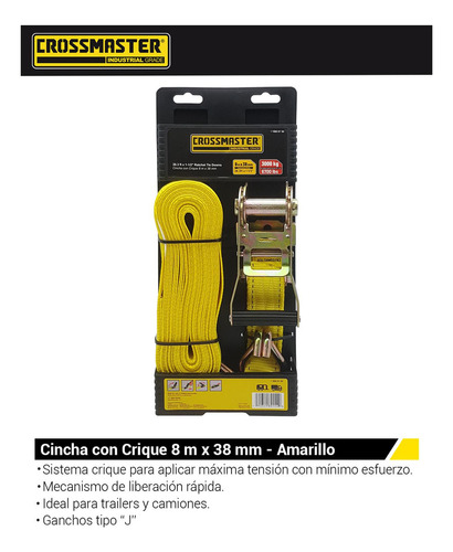 Cincha Cinta Con Crique 8m X 38mm 3000kg Crossmaster 9980154 Color Amarillo