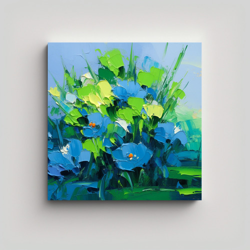30x30cm Pintura Juvenil Vanguardia Flores Verdes Y Azules En