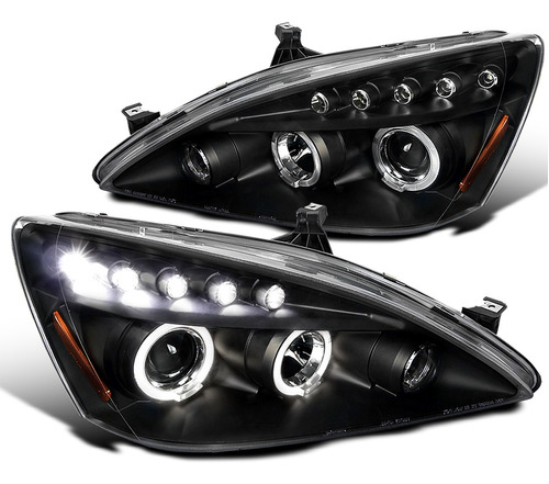 Honda Accord 2003 - 2007 Par De Faros Lupa Led Fondo Negro