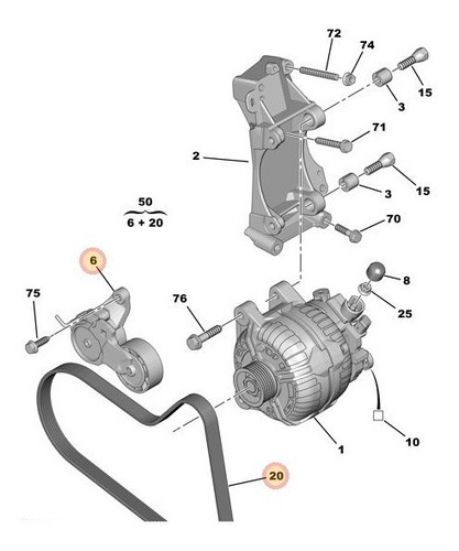 Imagen 2 de 3 de Tensor + Correas Poli V Peugeot 307 308 408 Ew10 2.0 16v Naf