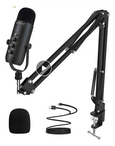 Microfone Usb Zealsound Podcast + Pedestal Articulado Cor Preto