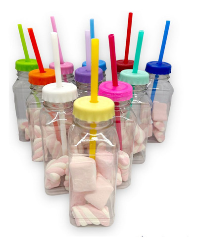 Botella Plastica Candy Bar Cuadrada 250 Ml Tapa Sorbete X250