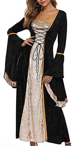 Vestido de Disfraz Medieval para Mujer, Vestido de Fiesta Retro, Vestido de  cóctel Vintage,Encaje Hasta el suelo