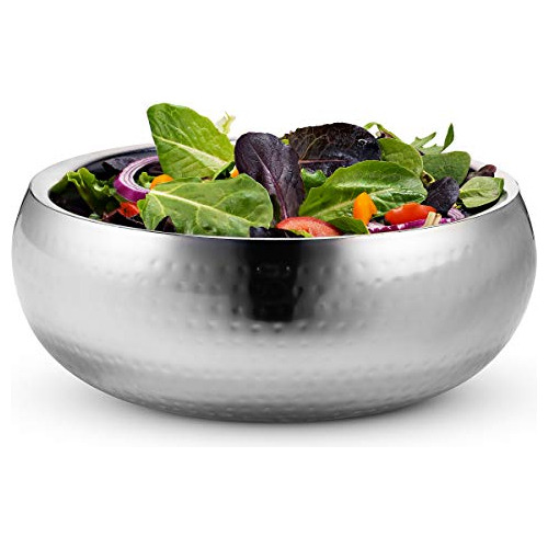 Double-walled Serving Bowl, Hammered Insulated Stainles...