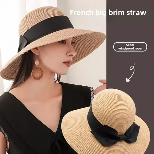 Sombrero De Paja De Playa De Verano Para Mujer Con Ala Ancha