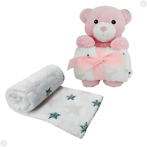 Manta Com Pelúcia Urso Rosa Dmb6742 - Dmtoys