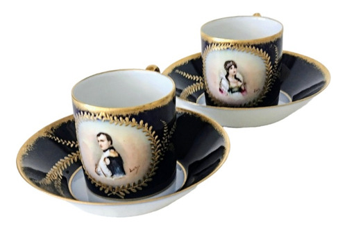 Dúos De Té  X 2 Limoges Cobalto Y Oro Napoleón Y Josefina