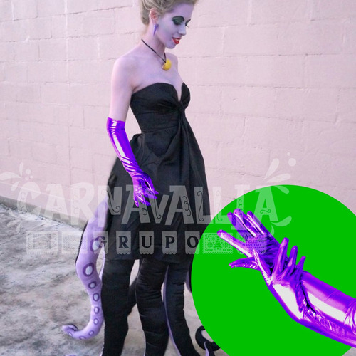 Guantes Largos Satén Morado Accesorios Disfraces Navidad