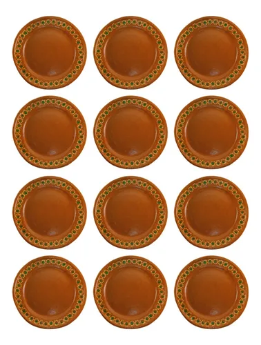 12 Pzas Platos De Barro Redondo Plato Redondo Plano 23cm