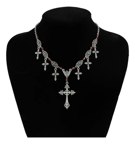 Collar Punk De La Cruz Maya Eagle En Aleación Con Zirconia Color Plateado