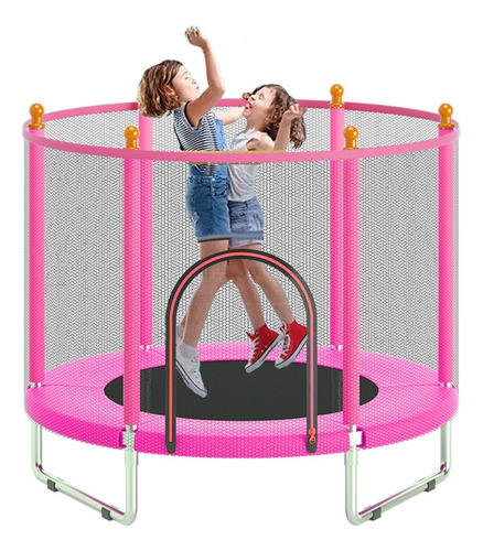 Trampolin Para Nino Infantil 1.5m Diametro Con Red Seguridad Lona De Salto Rosa Cobertor De Resortes Rosa