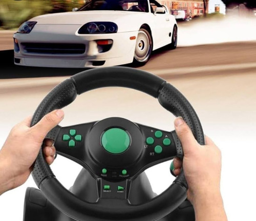 Volante De Vibração C/ Pedal E Cambio Gamer Pro Kp-5815a P/ Verde
