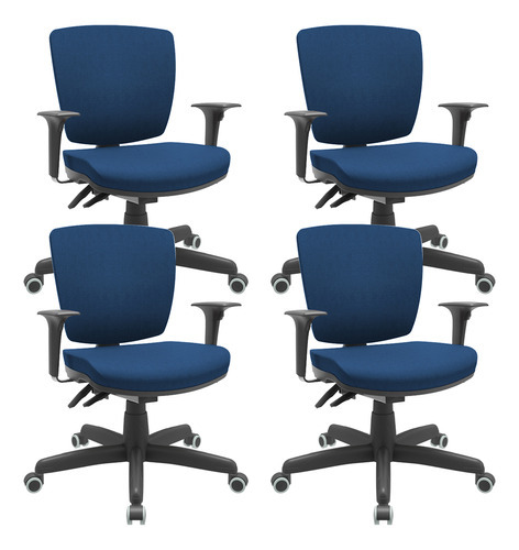 Kit 04 Cadeiras Girat Ergonômica Pto Bx Flexi Poliéster Azul