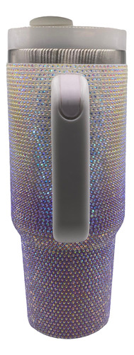 Vaso Termico Quencher 1.2 Con Strass - Brillo Degradé Acero Blanco / Violeta Tornasolado Strass Degradé