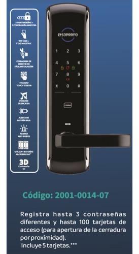 Cerradura Digital Futura Max Contraseña 3d C/ 5 Tags Soprano