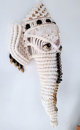 Ganesha Divinidad Hindú Pieza De Diseño Lamonna Macramé Crudo