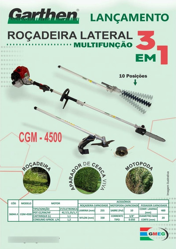 Roçadeira Lateral Multifunção 3 Em 1 Garthen Cgm-4500 42,7cc