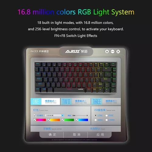 Teclado gamer Ajazz AK33 QWERTY Ajazz Blue inglés US color negro con luz  RGB