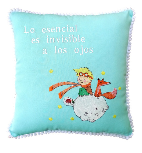 Almohadon Bordado El Principito Frase Esencial Deco Chic