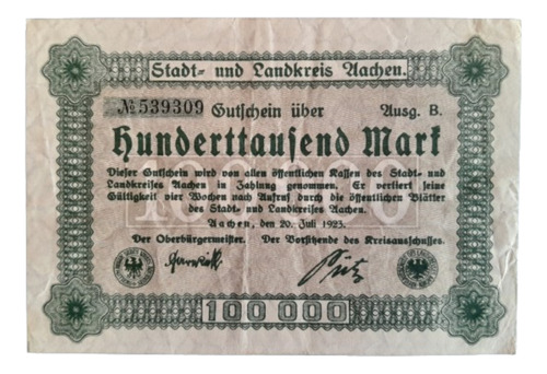 Alemania Billete 100000 Marcos Año 1923