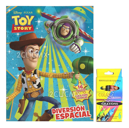 10 Libros Colorear Toy Story 16 Pag + 10 Crayolas 6 Pz 