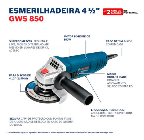 Esmeril Angular Bosch Gws 850 Professional 4 1/2