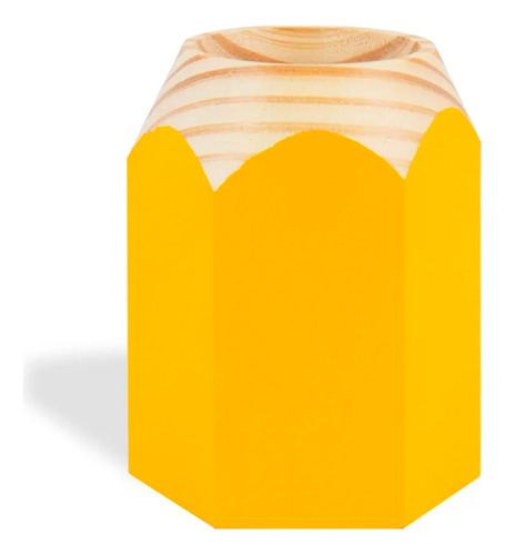Porta Caneta De Madeira Lápis Amarelo Geguton