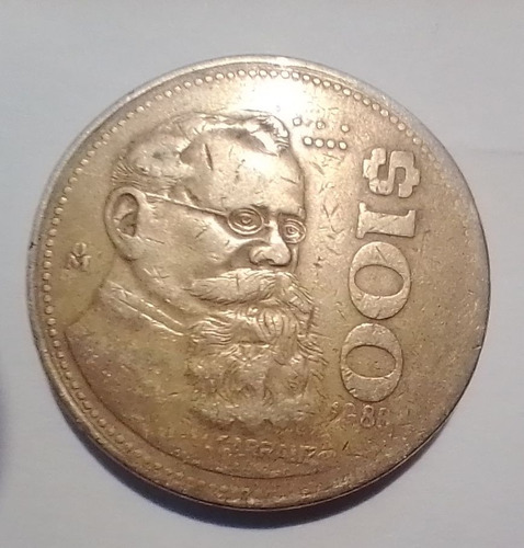 Moneda Antigua De 1988 De $100.00, Banxico, Bronce