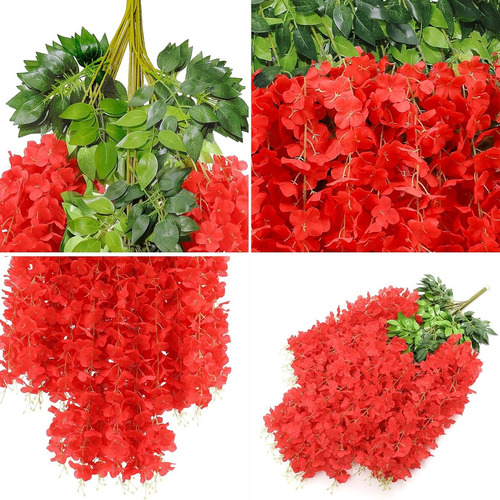 Flores Artificiales De Glicina De 12 Piezas,plantas Artificiales De Wisteria Colgantes De 110cm , Flores Artificiales Colgantes Decoración Para Hogar, Para Boda,jardín,exterior Para El Hogar.(rojo)