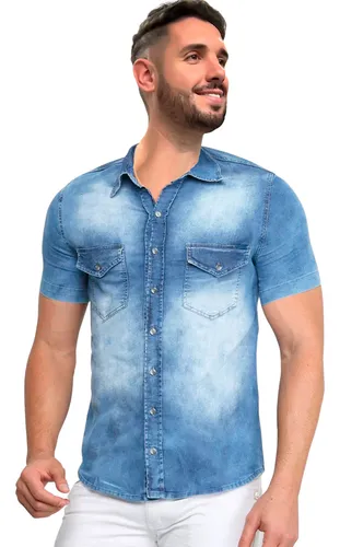 Camisa Jeans Floral Masculina MercadoLivre
