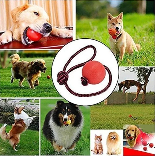 Imagen 5 de 6 de Pelota Maciza De Goma Fuerte Para Perro Con Cuerda Ø5cm