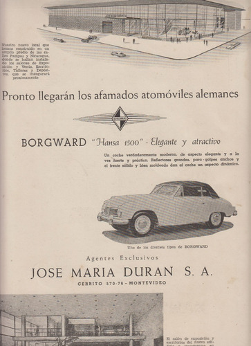 1951 Uruguay Publicidad De Automovil Borgward Hansa 1500 