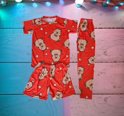 Pijama Infantil Sublimada 3 Pzas Capibara Rojo