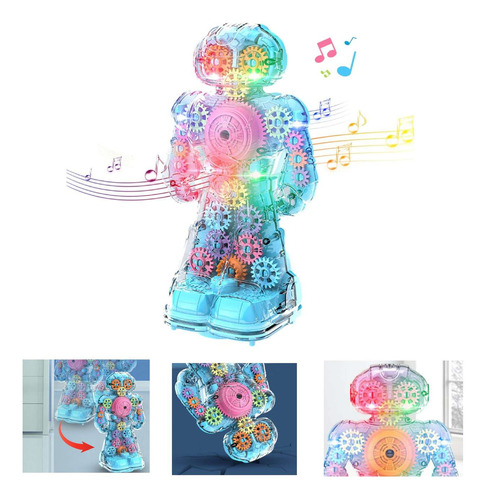 Brinquedo Robô Musical Luzes Color Transparente Bate-volta Cor Azul