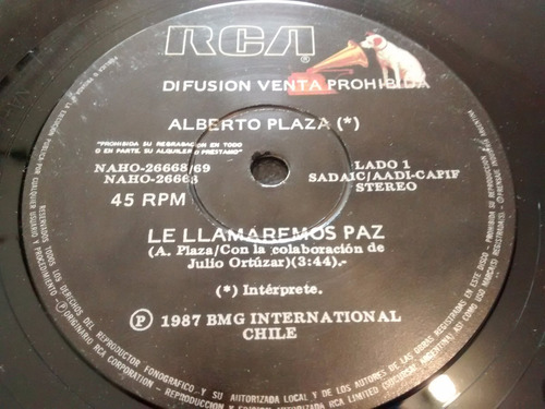 Vinilo Single De Alberto Plaza - Le Llamaremos Paz ( Q78