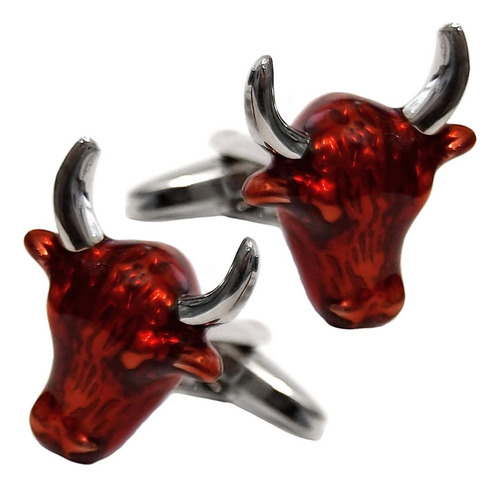 Mancuernillas Thot Ra Cabeza De Toro Gemelos Camisa C162 Color Rojo Con Plateado