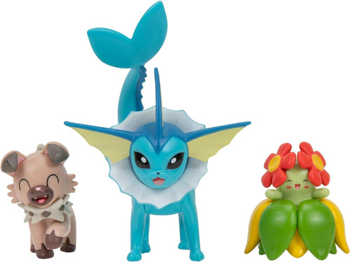 Pokemon Battle Figure Set - Vaporeon + Rockruff + Bellossom