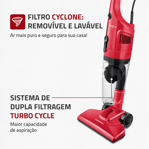 Aspirador De Pó Turbo Cycle Ap36 1100w Vermelho Mondial Vermelho/preto