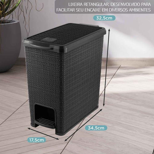Lixeira Com Pedal Juta Preto Retangular 12l Nitron