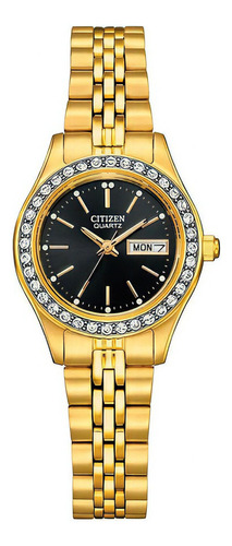 Reloj Citizen Quartz Analog Eq053255e Mujer Color De La Malla Dorado Color Del Bisel Brillante Color Del Fondo Negro